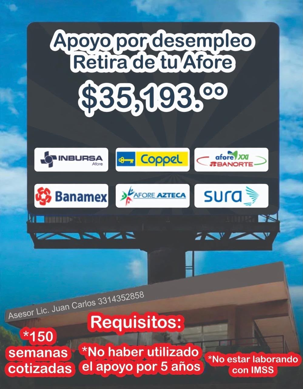 Anuncio de apoyo por desempleo con Afores y requisitos